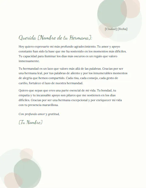 Carta de Agradecimiento para mi Hermana: diseño Acuarela