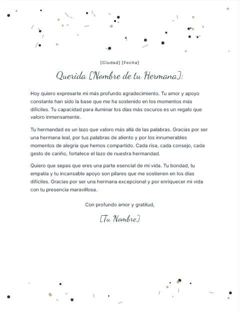 Carta de Agradecimiento para mi Hermana: diseño Celebración