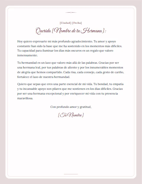 Carta de Agradecimiento para mi Hermana: diseño Postal