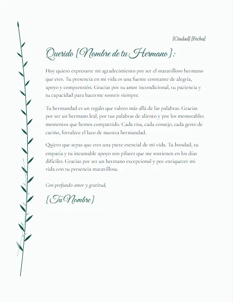 Carta de Agradecimiento a un Hermano: diseño Botánico