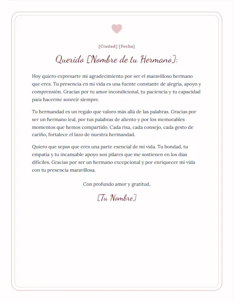 Carta de Agradecimiento a un Hermano: diseño Cariño