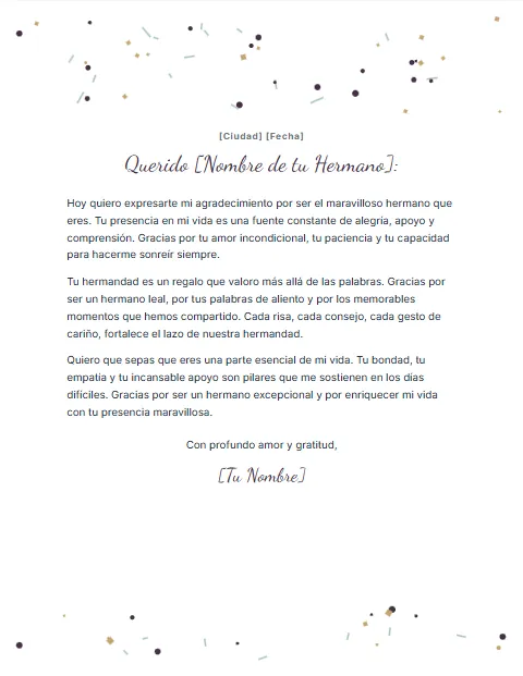 Carta de Agradecimiento a un Hermano: diseño Celebración
