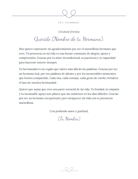 Carta de Agradecimiento a un Hermano: diseño Corazón de una línea
