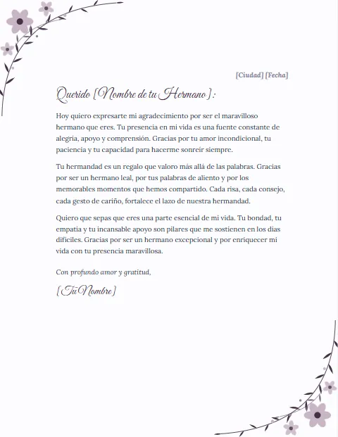 Carta de Agradecimiento a un Hermano: diseño Floral