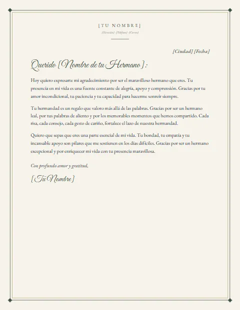 Carta de Agradecimiento a un Hermano: diseño Papel crema