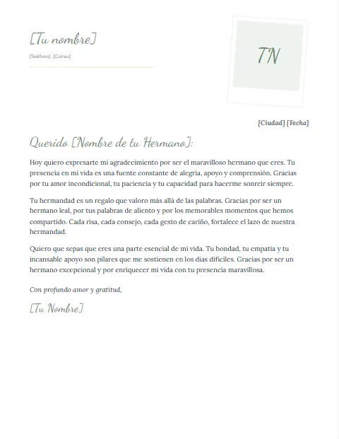 Carta de Agradecimiento a un Hermano: diseño Polaroid
