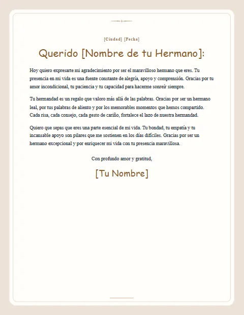 Carta de Agradecimiento a un Hermano: diseño Postal