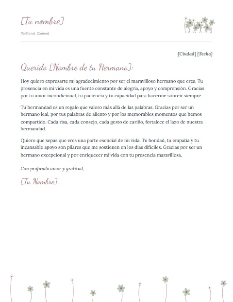 Carta de Agradecimiento a un Hermano: diseño Pradera