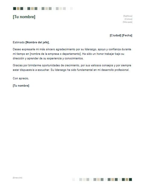 Carta de Agradecimiento a un Jefe: diseño Cuadros