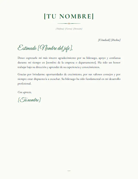 Carta de Agradecimiento a un Jefe: diseño Elegante