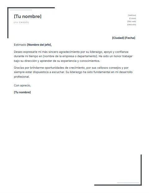 Carta de Agradecimiento a un Jefe: diseño Escuadras