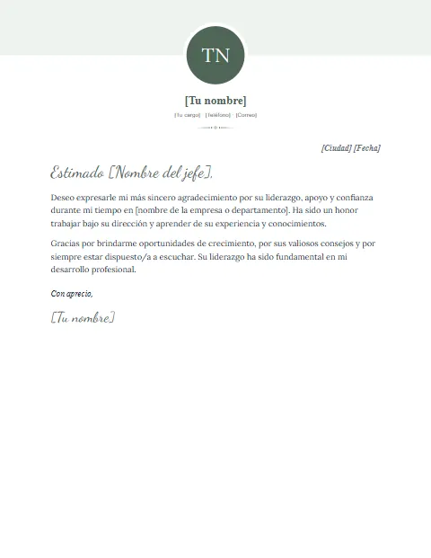Carta de Agradecimiento a un Jefe: diseño Foto al centro