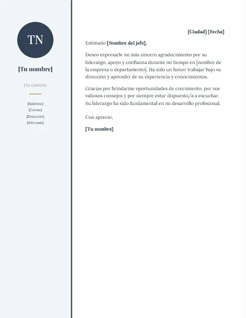 Carta de Agradecimiento a un Jefe: diseño Lateral
