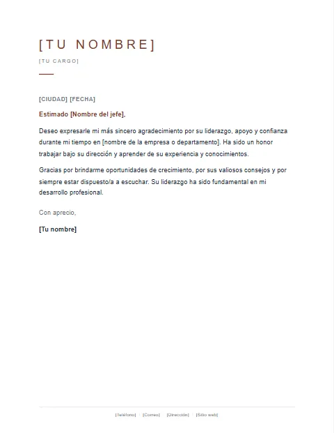 Carta de Agradecimiento a un Jefe: diseño Minimalista