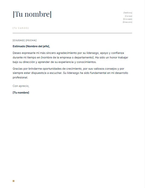 Carta de Agradecimiento a un Jefe: diseño Nombre grande