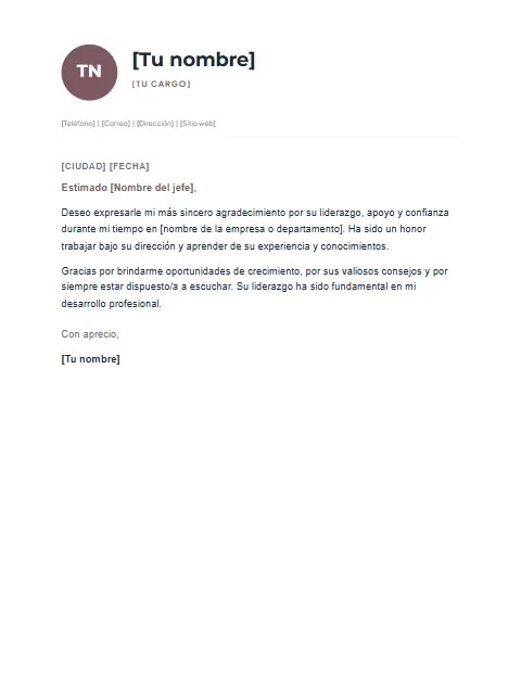 Carta de Agradecimiento a un Jefe: diseño Perfil