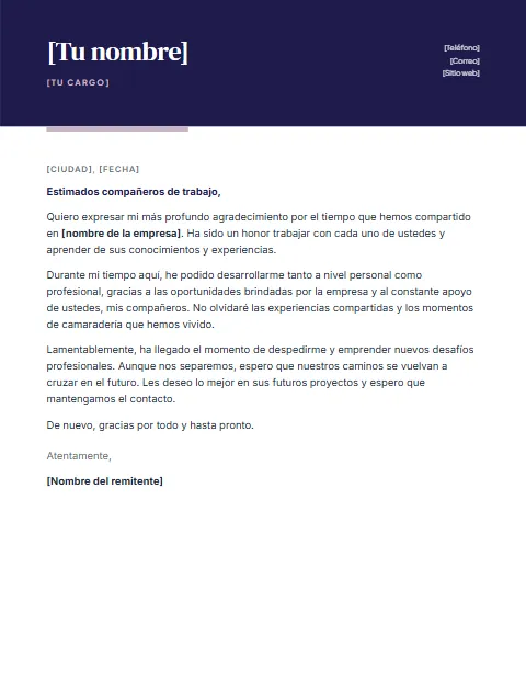 Carta de Agradecimiento Laboral: diseño Contraste