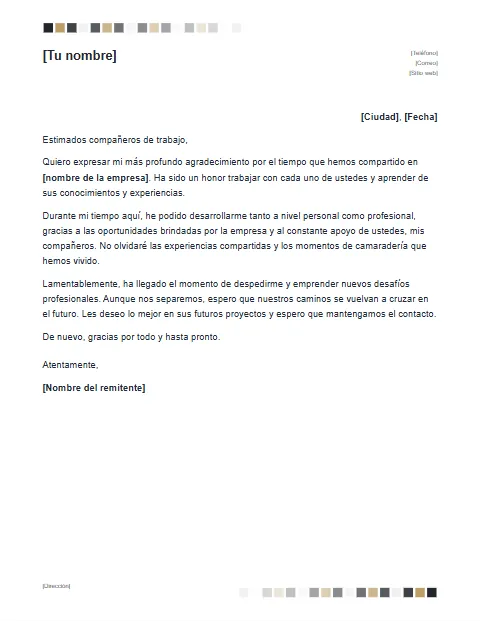 Carta de Agradecimiento Laboral: diseño Cuadros