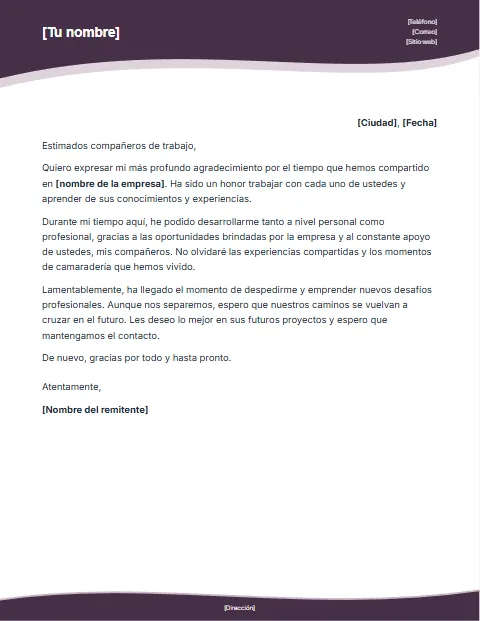Carta de Agradecimiento Laboral: diseño Cabecera curva