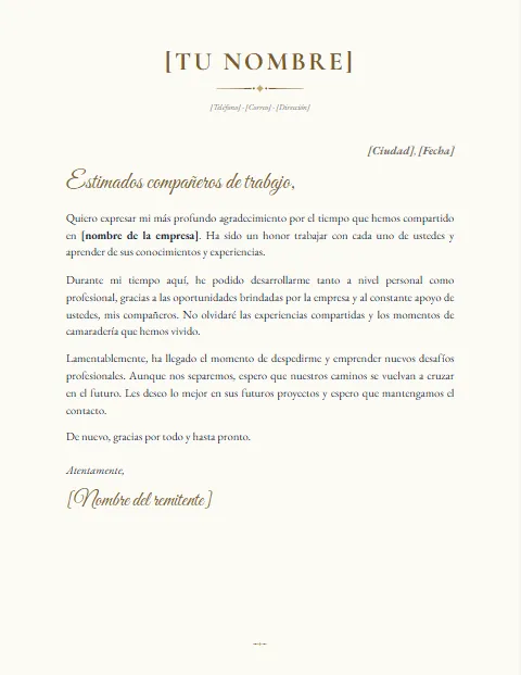 Carta de Agradecimiento Laboral: diseño Elegante