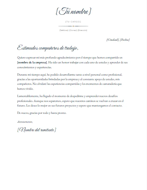 Carta de Agradecimiento Laboral: diseño Nombre en firma
