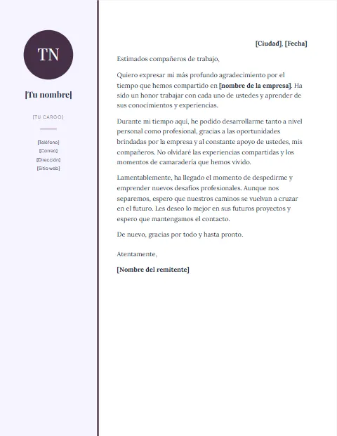 Carta de Agradecimiento Laboral: diseño Lateral