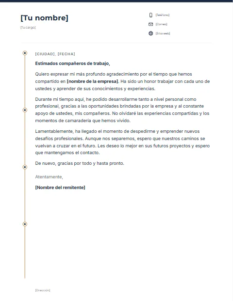 Carta de Agradecimiento Laboral: diseño Línea de tiempo