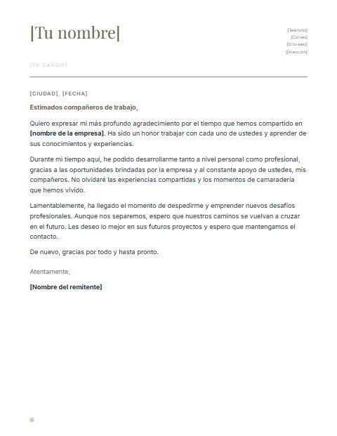 Carta de Agradecimiento Laboral: diseño Nombre grande