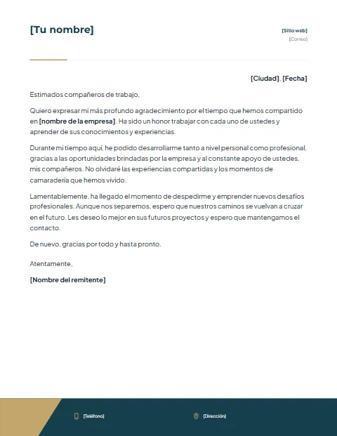 Carta de Agradecimiento Laboral: diseño Pie corporativo