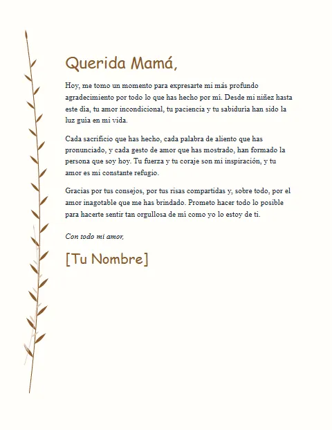 Carta de Agradecimiento para una Madre: diseño Botánico