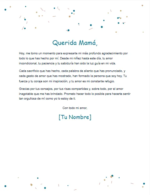 Carta de Agradecimiento para una Madre: diseño Celebración