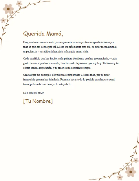 Carta de Agradecimiento para una Madre: diseño Floral
