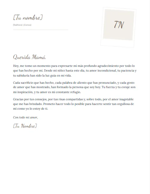 Carta de Agradecimiento para una Madre: diseño Polaroid