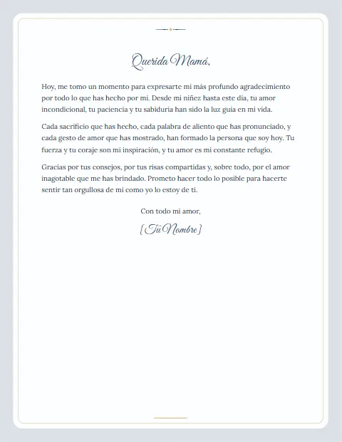 Carta de Agradecimiento para una Madre: diseño Postal