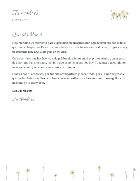 Carta de Agradecimiento para una Madre: diseño Pradera