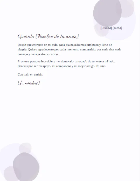 Carta de Agradecimiento a mi Novio: diseño Acuarela