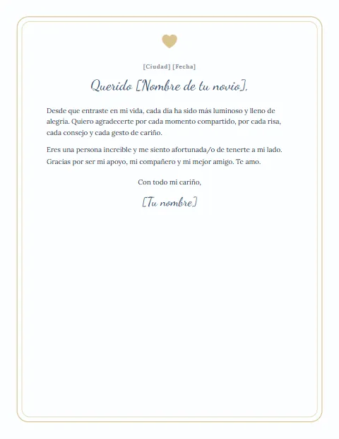 Carta de Agradecimiento a mi Novio: diseño Cariño