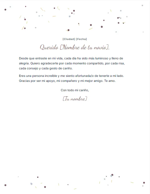 Carta de Agradecimiento a mi Novio: diseño Celebración