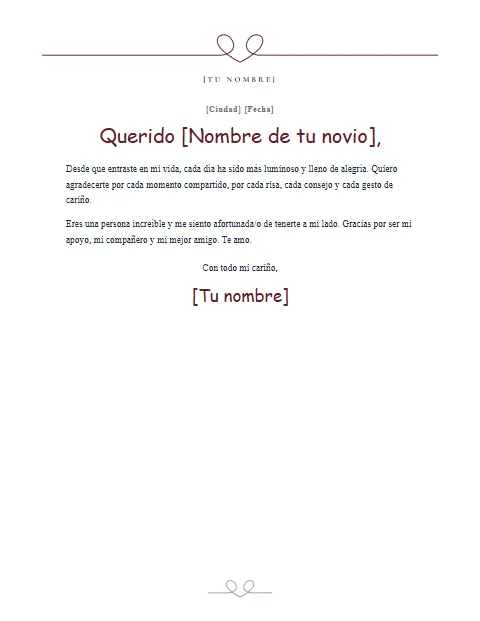 Carta de Agradecimiento a mi Novio: diseño Corazón de una línea