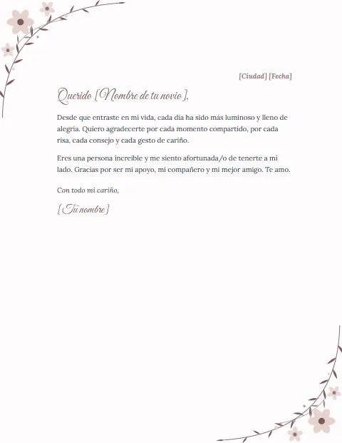 Carta de Agradecimiento a mi Novio: diseño Floral