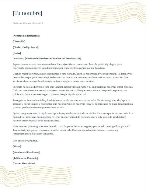 Formato de Carta de Agradecimiento: diseño Ondas doradas