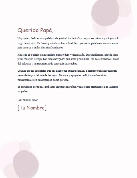Carta de Agradecimiento para un Padre: diseño Acuarela