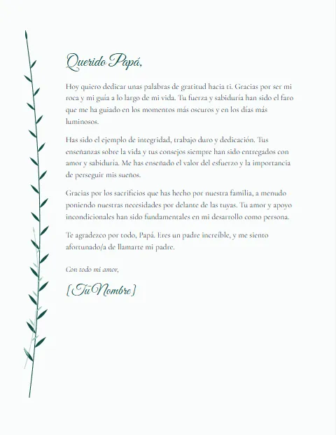 Formato de carta de agradecimiento para un padre para descargar en Word