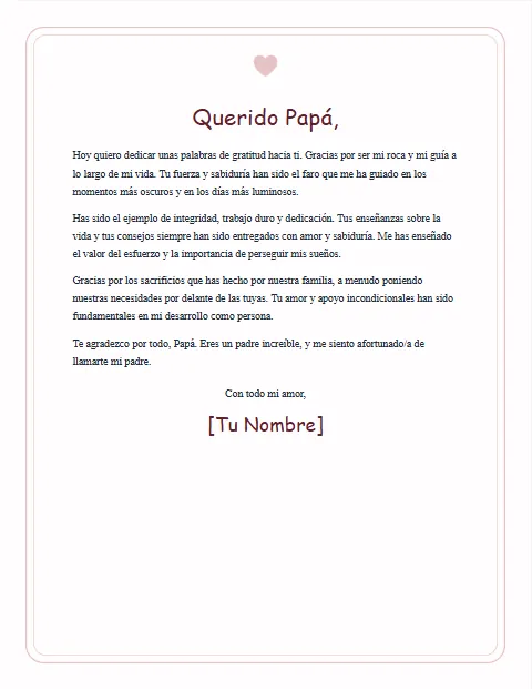 Carta de Agradecimiento para un Padre: diseño Cariño