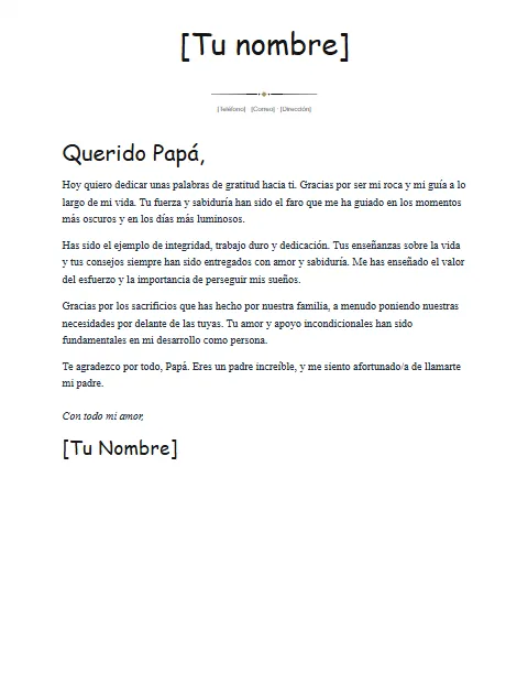 Carta de Agradecimiento para un Padre: diseño Nombre en firma