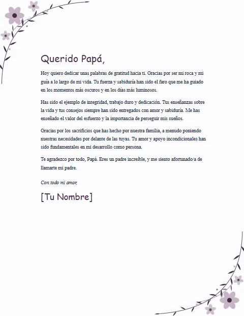 Carta de Agradecimiento para un Padre: diseño Floral