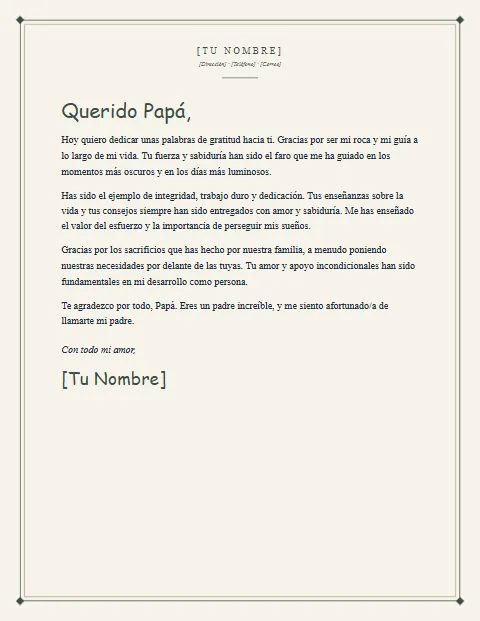 Carta de Agradecimiento para un Padre: diseño Papel crema