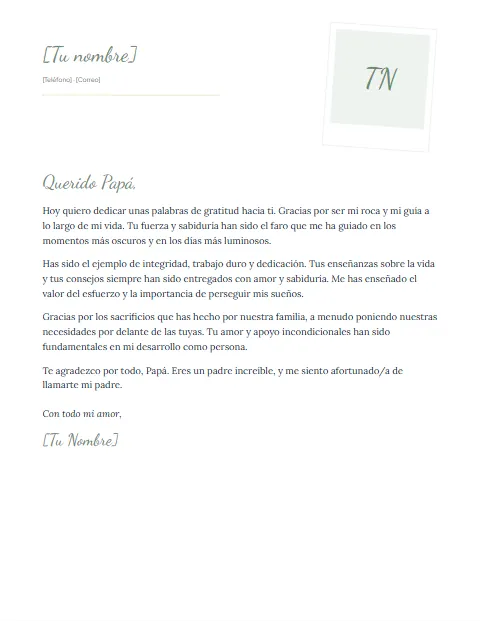 Carta de Agradecimiento para un Padre: diseño Polaroid