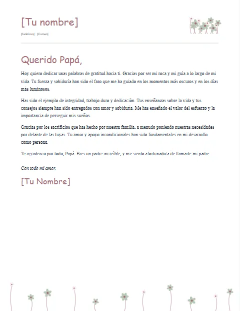 Carta de Agradecimiento para un Padre: diseño Pradera