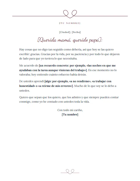 Carta de Agradecimiento a mis Padres: diseño Corazón de una línea
